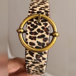 Anthropologie Leopard-Print Belt with Round Gold Buckle Size L